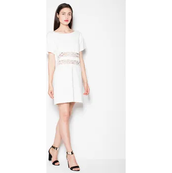 Dámská móda Smetanové elegantní šaty s ozdobnou krajkou VT066 Ecru Velikost: M