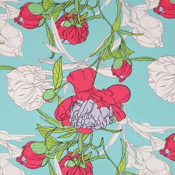 Šatovka N5848 aqua, velké barevné květy, š.145