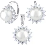 Stříbrné šperky s přírodní perlou v bílé barvě - náušnice a přívěsek LPS0156BW