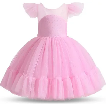 Dámské šaty Čína Princeznovské šaty s volánkovými rukávy a puntíky Barva: Růžová, Velikost: 130/6T