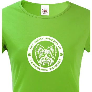 Dámské tričko Dámské tričko Yorkshirský teriér kulatý motiv, Barva Zelená, Velikost S, Canvas Dámské tričko s krátkým rukávem 1313