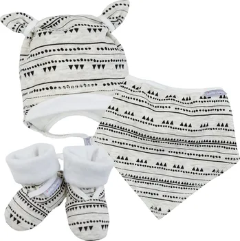 Kojenecká souprava hřejivý set čepička + šátek + bačkorky