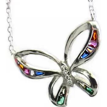 Náhrdelník Stříbrný náhrdelník BAREVNÝ MOTÝL se zirkony 2,90g Rhodium Stříbro 925/1000