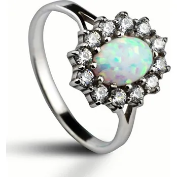 Prsten Šperky4U Stříbrný prsten se zirkony a bílým opálem - velikost 51 - ZB32705-OP17-51