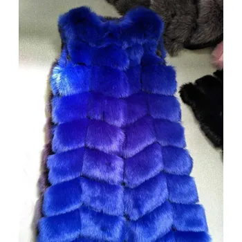 Dámská vesta Prošívaná kožešinová vesta chlupatý kožich Barva: Modrá, Velikost: 4XL