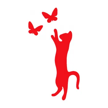 Samolepící dekorace SAMOLEPKA Kočka 025 levá s motýlky (10 - červená) NA AUTO, NÁLEPKA, FÓLIE, POLEP, TUNING, VLASTNÍ TEXT, TISK, AUTOSAMOLEPKY.cz, POLEPY, OBRÁZEK, LOGO, SAMOLEPKY