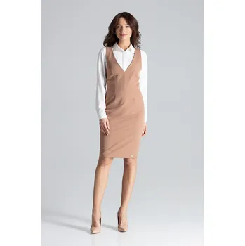 Dámské šaty Elegantní šaty s výstřihem do V L039 Brown Velikost: M