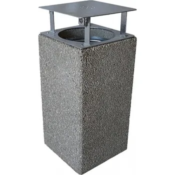 Venkovní odpadkový koš Betonový koš čtyřhranný s uzamykatelnou stříškou - S popelníkem