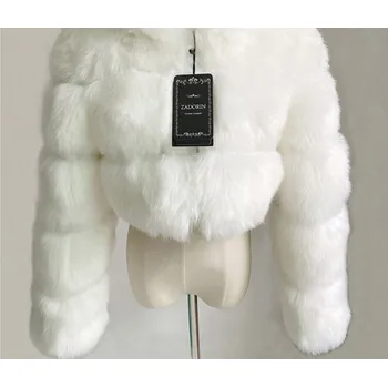 Dámská parka Chlupatý kožich crop bunda zimní se stojáčkem Barva: Bílá, Velikost: XL