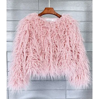 Dámský kožich Boho kožich bunda kožešinová s dlouhým rukávem Barva: Růžová, Velikost: M