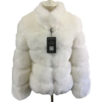 Dámská parka Kožešinová bunda se stojáčkem kožich prošívaný Barva: Bílá, Velikost: XL