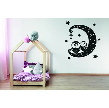 Samolepící dekorace Lepy.cz Samolepka na zeď Sovy a měsíc Velikost (šířka x výška): 75x82cm, Barevná varianta: Ledová modrá