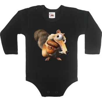 Kojenecký body Dětské body Veverka Scrat, Barva Černá, Velikost 80 / 9-12m, Canvas Dětské body Bezvatriko.cz 1326