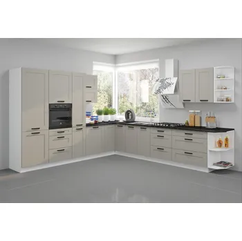 Kuchyňská linka Kuchyňská linka LUNA bílá/claygrey MDF, Rohová sestava E, 310x340 cm
