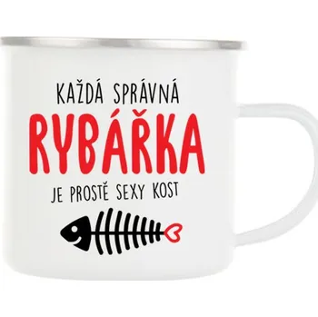 Plechový smaltový hrnek - Každá správná rybářka