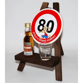 Žertovný předmět Stojan s panákem a flaštičkou k výročí narození věk: 80 - muž