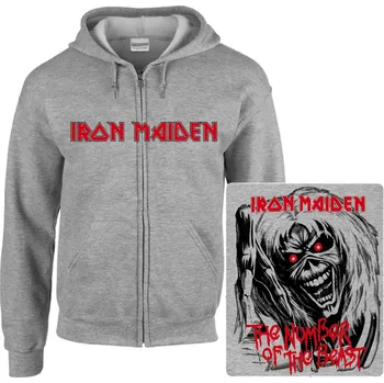 Pánská mikina šedivá mikina s kapucí a zipem Iron Maiden - The Number Of The Beast