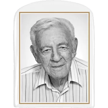 Smuteční dekorace Keramické foto na hrob, stojánek, 7 x 9 cm, černobílý, zlatá linka