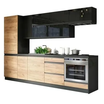 Kuchyňská linka JENA nábytek Brick 280/280 cm černá/dub craft