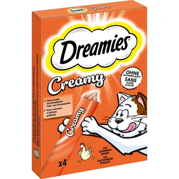 Pamlsek pro kočku 4ks-4x10g Dreamies Creamy Snacks kuřecí pamlsky pro kočky
