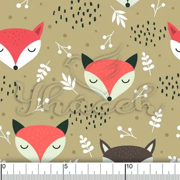 Zakázkový tisk, softshell, kočárkovina... Spící lišky na hnědé Látky k tisku: Kočárkovina