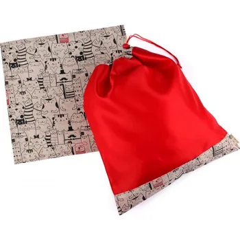 Pytlík do školy s ubrouskem, červený s kočkami