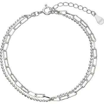 Náramek Stříbrný náramek dvojitý řetízek kuličky a oválky 63004