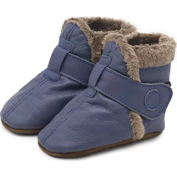 Capáčky CAROZOO Kožené capáčky zimní světle modré 6-12 měsíců Modrá 19,5