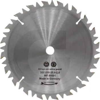 Pilový kotouč na křovinořez tvrdokov šířka řezu 250 mm otvor 20 mm 20 zubů tl. 1,8 mm