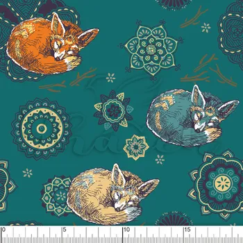 Zakázkový tisk, softshell, kočárkovina... Schoulené lišky na petrolejové Látky k tisku: Microfirba