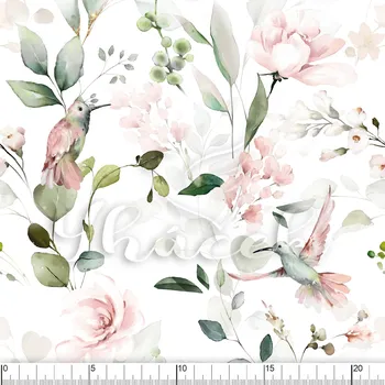 Zakázkový tisk, softshell, kočárkovina... Ptáci a květiny Látky k tisku: Kočárkovina