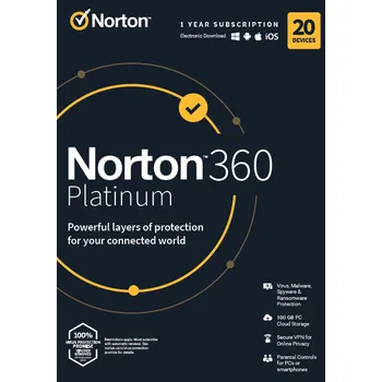 Antivir Norton 360 Platinum 100 GB VPN elektronická verze 20 zařízení 1 rok