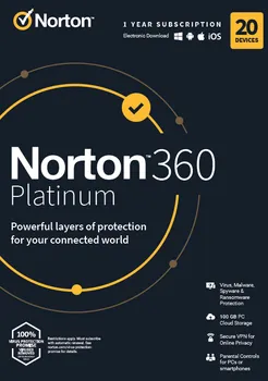 Antivir Norton 360 Platinum 100 GB VPN elektronická verze 20 zařízení 1 rok