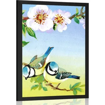 Plakát Dovido Plakát sýkorky a kvetoucí květiny
