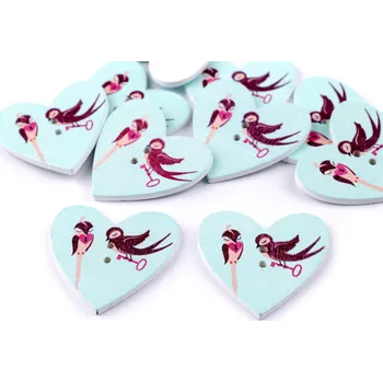 Dřevěný dekorační knoflík srdce, barva 3 mint