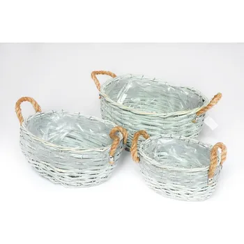 Obal na květináč Proutěný obal s uchem, s igelitem, set 3 ks, ovál 20, 24 a 31 cm