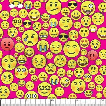 Zakázkový tisk, softshell, kočárkovina... Smajlíci na růžové Látky k tisku: Microfirba