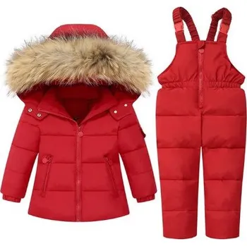 Dvoudílný set oteplovacích kalhot a péřové bundy Barva: Červená, Velikost: 90/18-24M