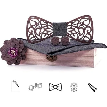 Motýlek SET Dřevěný motýlek George Tmavě Šedý Tmavě šedá