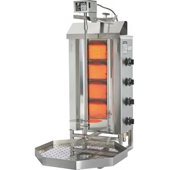 Kuchyňský gril Plynový gril na kebab/gyros, 4 topná pole, zátěž 30 kg, 7 kW, 500x395x920 mm, nádoba na tuk 500x500 mm | POTIS, G2/zemní plyn