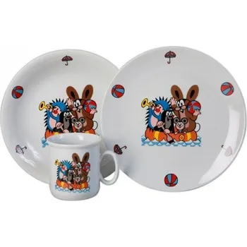 Talíř Sada jídelní dětská 3 díly KRTEČEK A ZVÍŘÁTKA NA ČLUNU