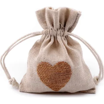 Dárkový pytlík 11x13 cm bavlněný, srdce, barva 3 režná