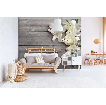 Tapeta Malvis ® Tapeta Lilie na dřevu Vel. (šířka x výška): 432 x 290 cm