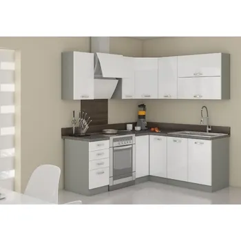 Kuchyňská linka Kuchyňská linka BIANKA rohová, sestava B bílý lesk / šedá 129 x 169 cm