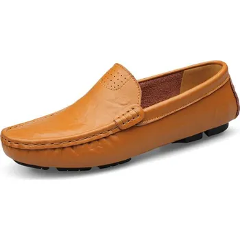 Pánské mokasíny Pánské kožené mokasíny jemné handmade loafers Barva: Žlutá, Velikost: 45