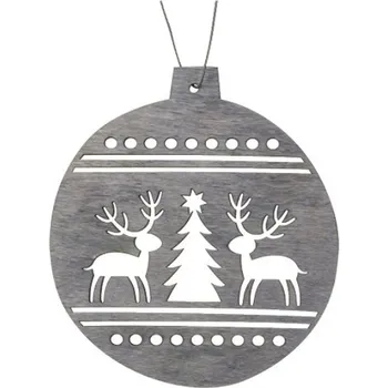 Vánoce Baňka dřevěná závěsná 10 cm, šedá