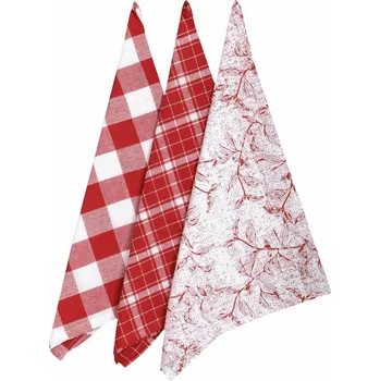 Utěrka Utěrka bavlněná, Leaf, komplet 3 ks, červená