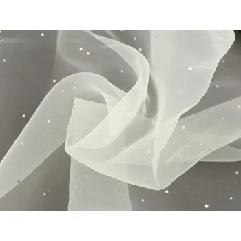 Organza s hvězdičkami s hologramem, barva 2 krémová světlá