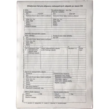Ohlašovací list pro přepravu nebezpečného odpadu, složka