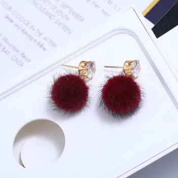 Souprava šperků Jewelry Pár krystalových náušnic s chlupatou koulí - vínové